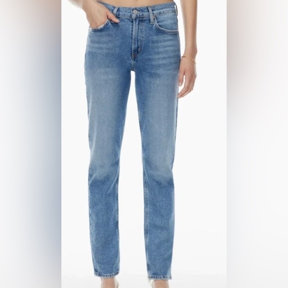 AGOLDE Lyle Jeans Women's Straight Mid Rise Blue Denim Distressed Sz 28 VGUC - Picture 11 of 12